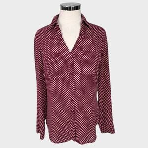 Express The Portofino Shirt Womens Small Button Front Shirt Red White Polka Dot